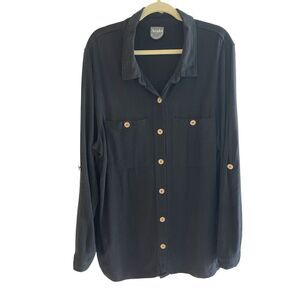 Arula Black Linen Blend Long Sleeve Black Tunic Top Women’s Size X, 1X Plus
